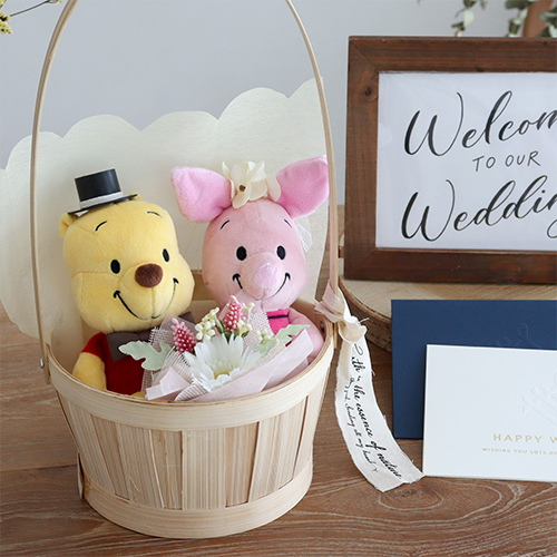 【結婚式 電報 ギフト】くまのプーさんウェディングドールバスケット