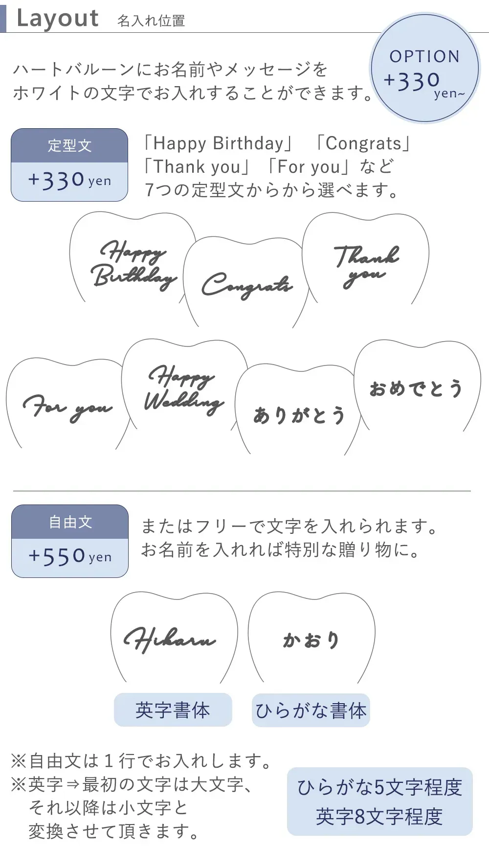 メッセージシール有償　定型+330　フリー+770